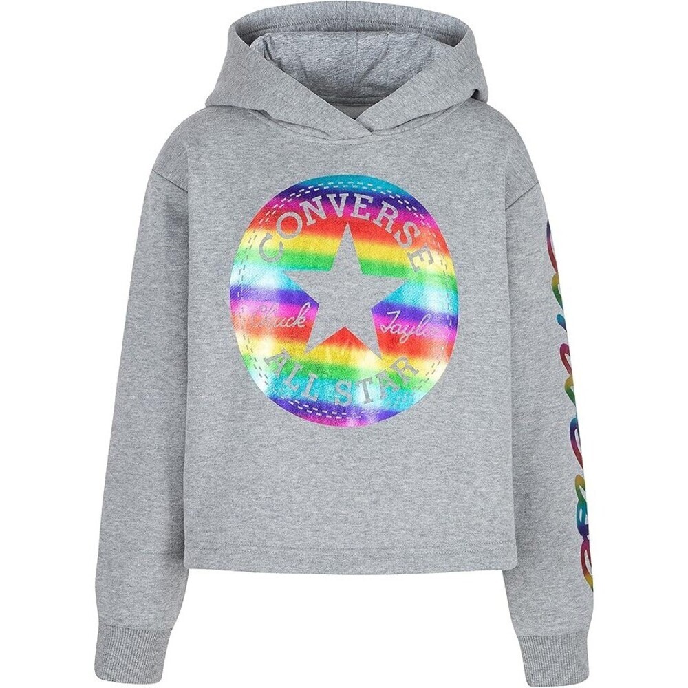 Converse Cropped Foil Hoodie Girls Medium Heather Gray Cotton Pullover GBO248